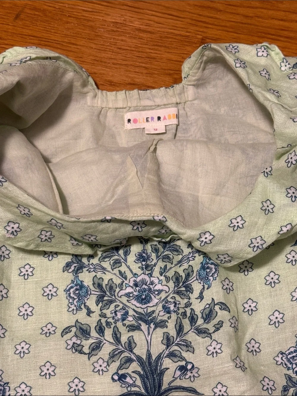Roller Rabbit - Girls' Light Green Linen Floral Print Dress- size 12